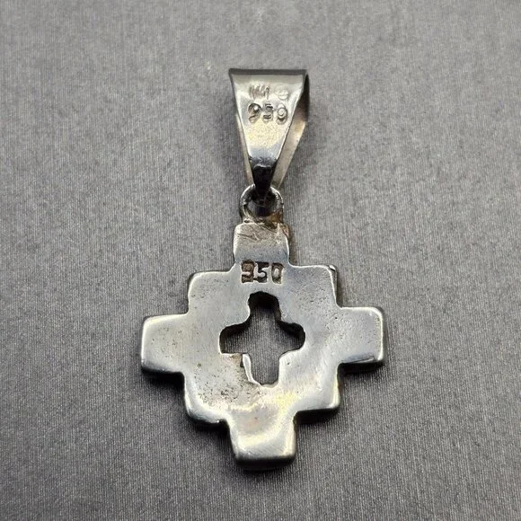 VTG 950 Silver Gemstone Chakana Inca Cross Pendant 1 1/8" Signed DW Rainbow - Picture 2 of 5